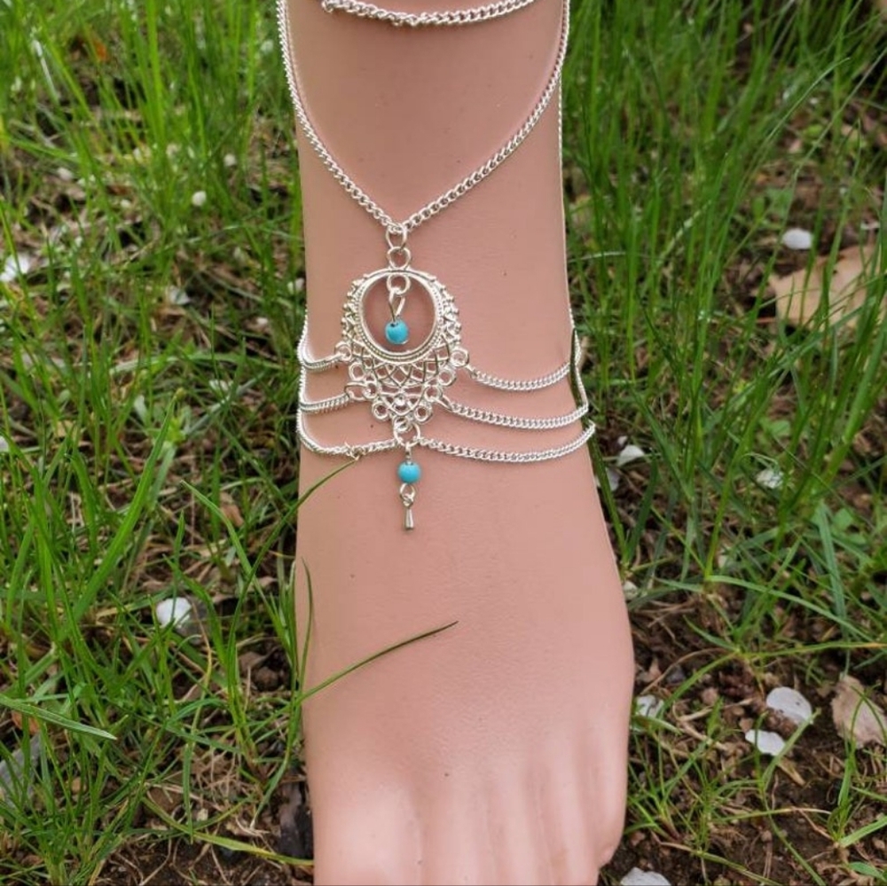 Boho turquoise geometric anklet